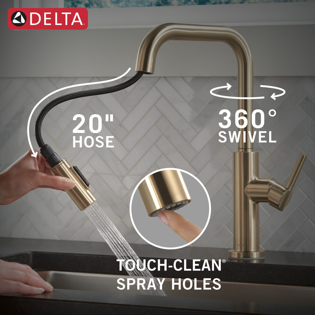 Delta 19868LF-CZ Nicoli 11.06-in x 10.75-in x 15.75-in Single-Handle Pull-Down Kitchen Faucet, Champagne Bronze