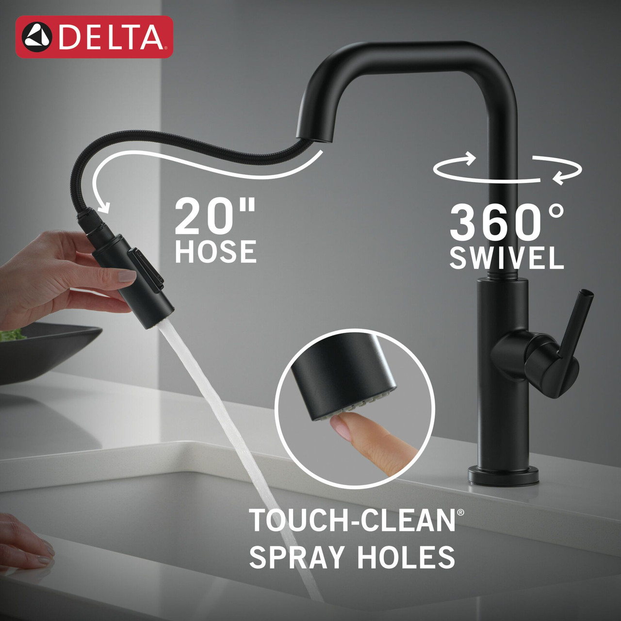 Delta 19868LF-BL Nicoli 11.06-in x 10.75-in x 15.75-in Single-Handle Pull-Down Kitchen Faucet, Matte Black
