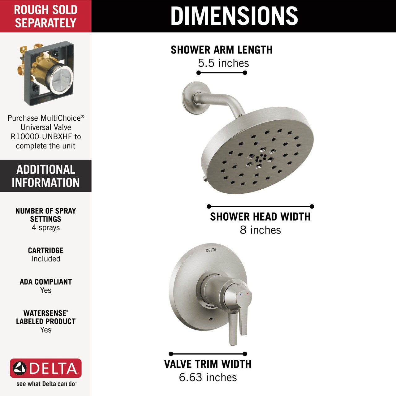 T17T271-SS-PR Galeon 17T Series Shower Trim with UltraSoak, Lumicoat Stainless