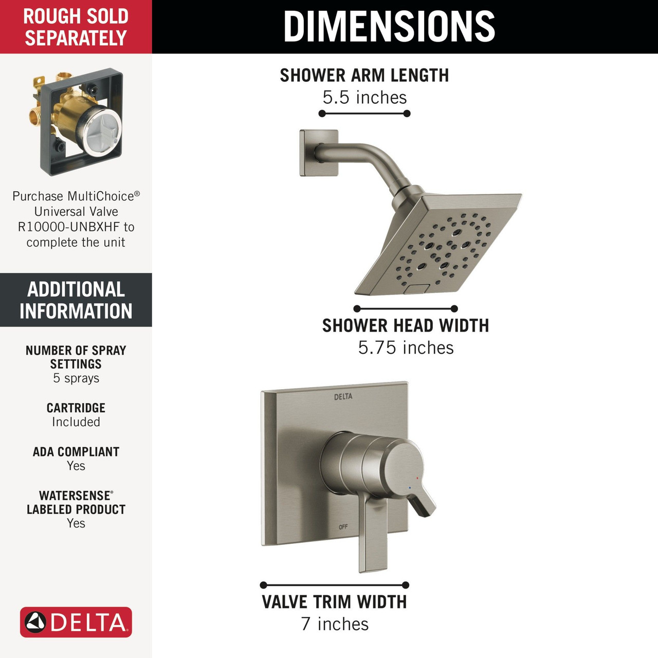 T17299-SS-PR Pivotal Monitor 17 Series H2Okinetic Shower Trim, Lumicoat Stainless