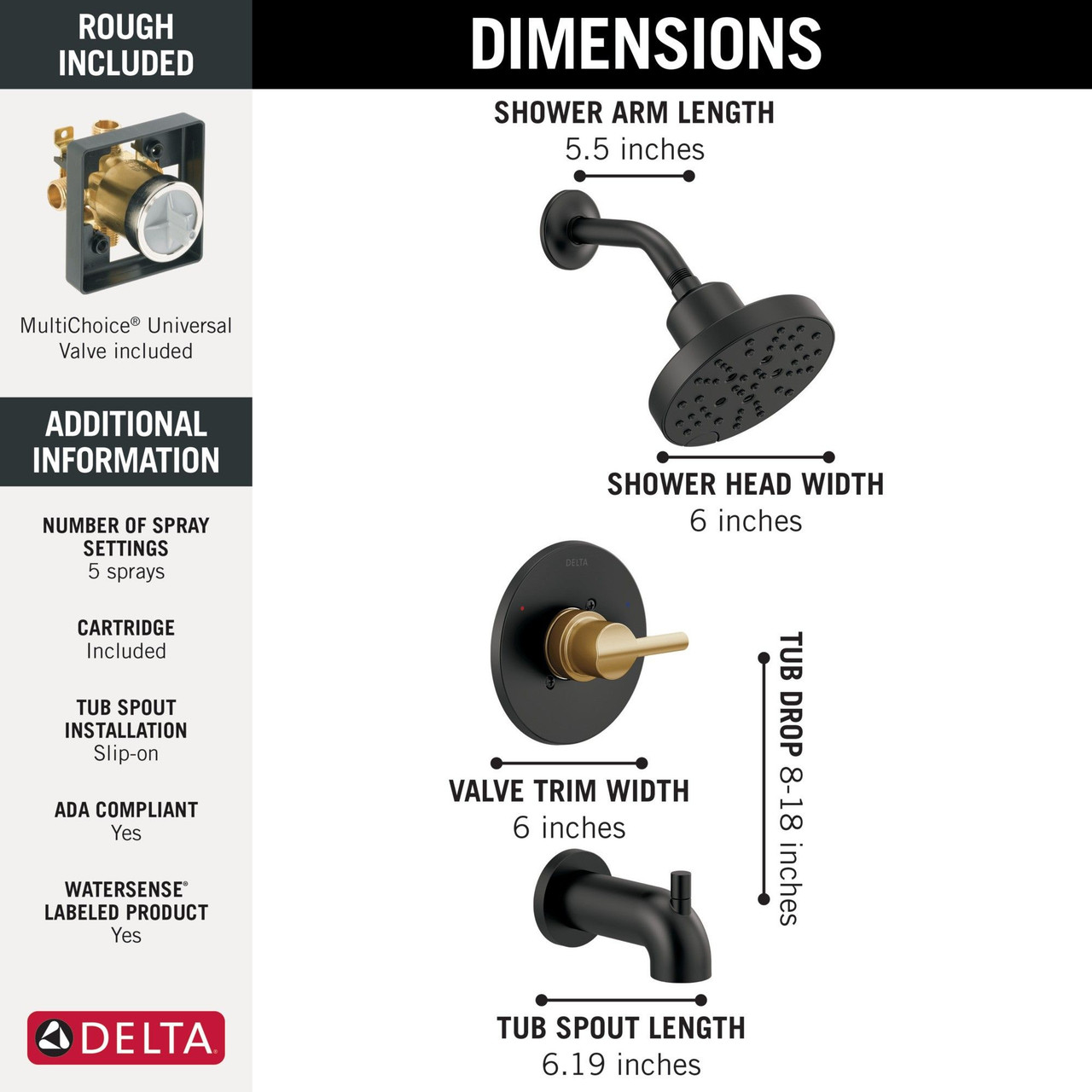 144749-GZ Nicoli Monitor 14 Series Tub and Shower, Matte Black Champagne Bronze