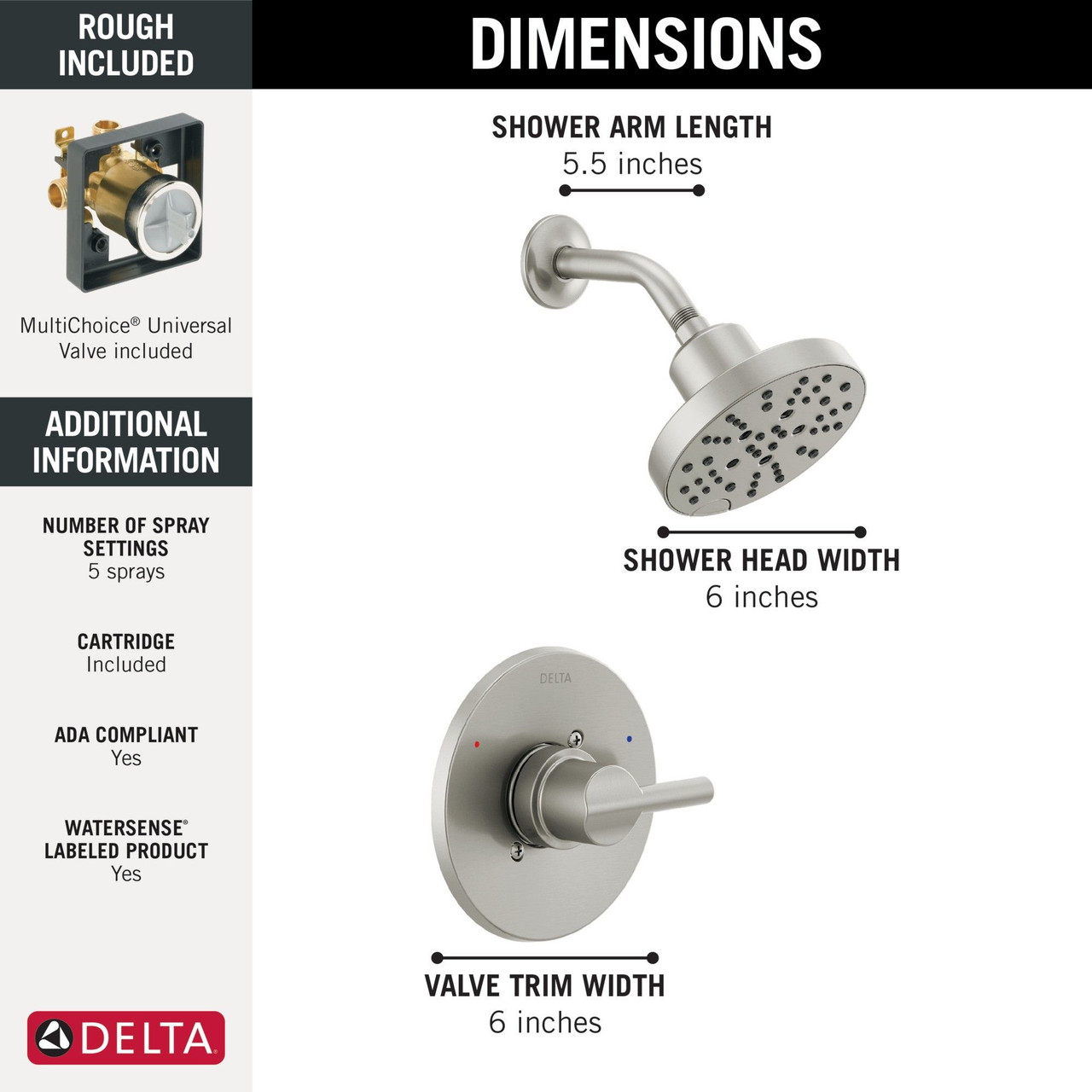 Delta 142749-SS Nicoli Monitor 14 Series H2Okinetic Shower, Stainless