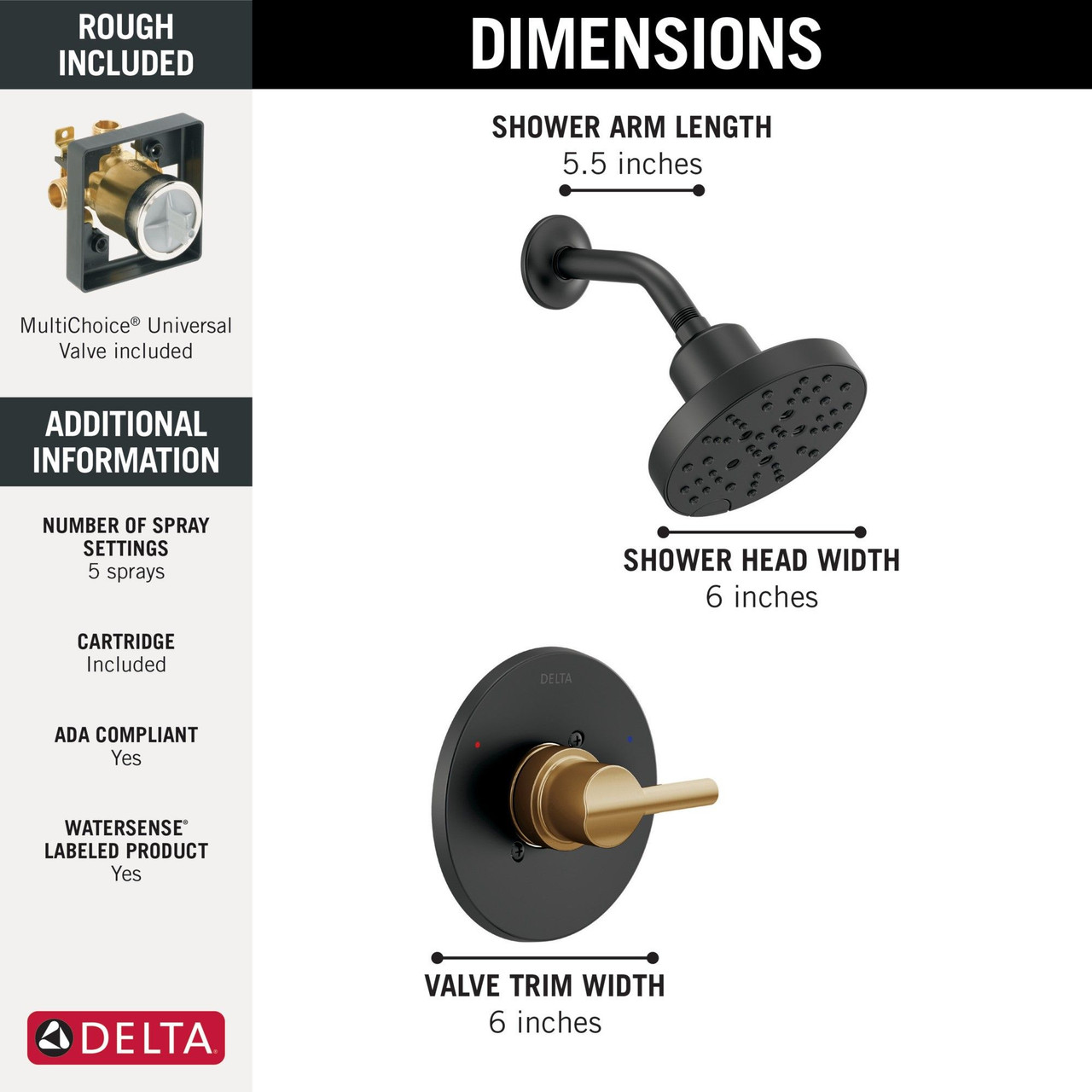 Delta 142749-GZ Nicoli Monitor 14 Series Shower Only, Matte Black Champagne Bronze