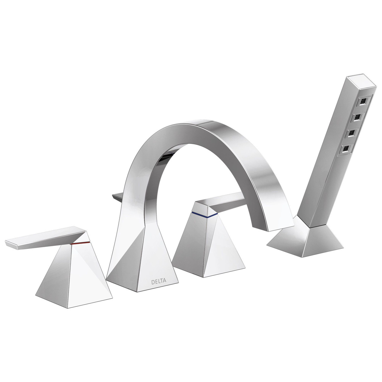 T4746-PR Trillian Delta Trillian Two-Handle Roman Tub Trim with Hand Shower, Lumicoat Chrome