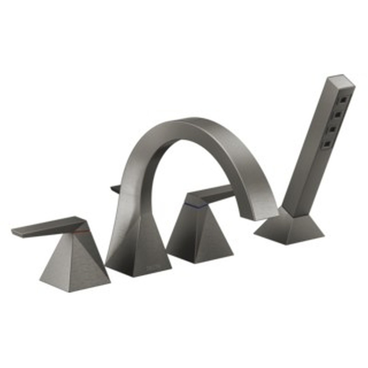 T4746-KS-PR Trillian Delta Trillian Two-Handle Roman Tub Trim with Hand Shower, Lumicoat Black Stainless