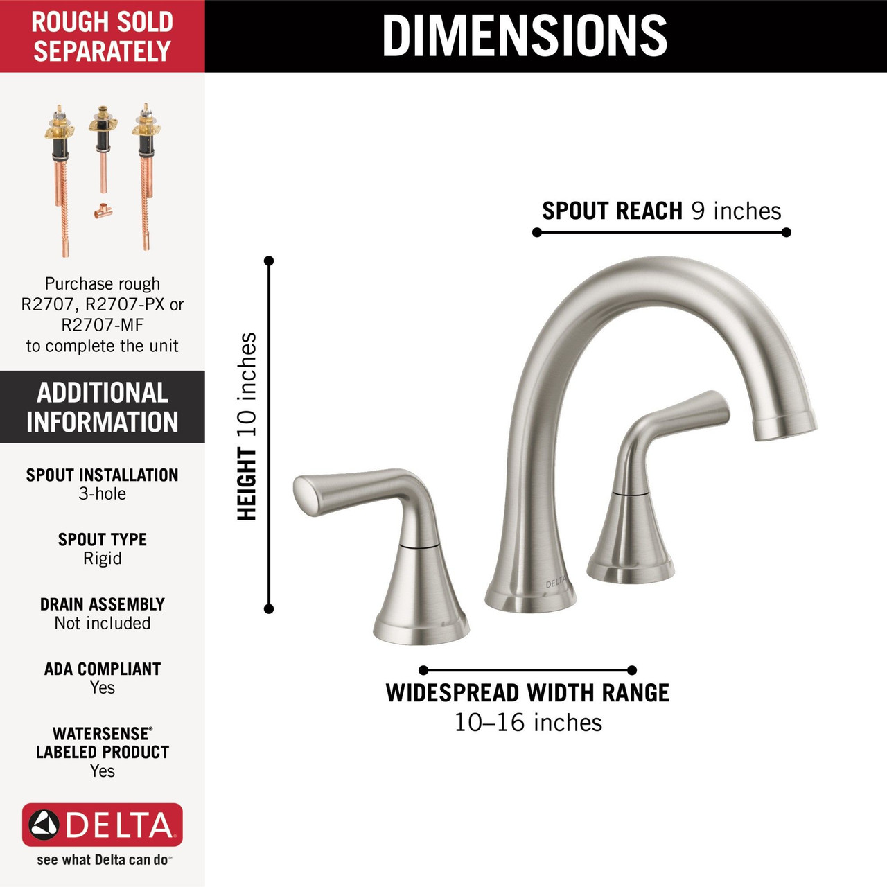 T2733-SS Kayra Delta Kayra Roman Tub Trim, Stainless