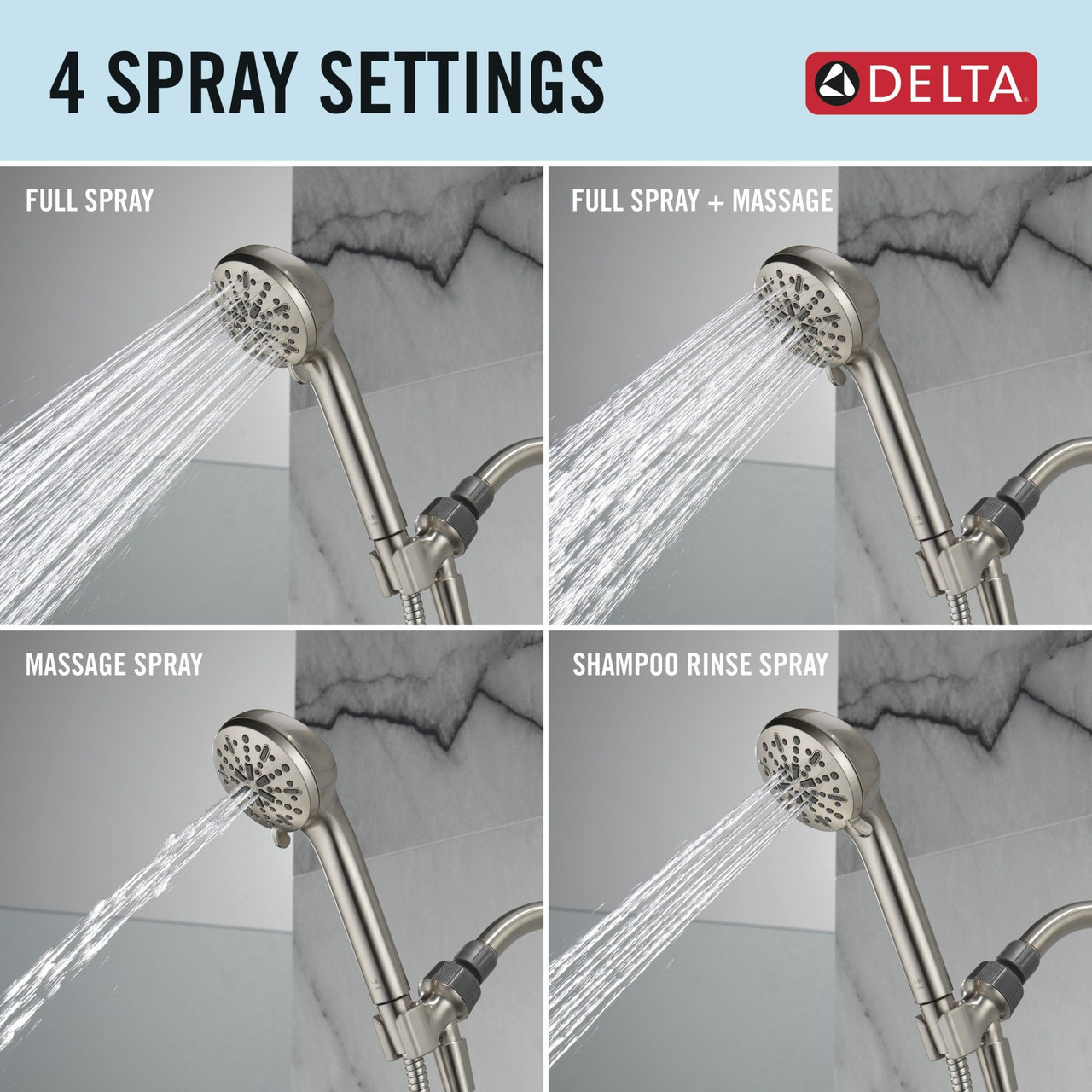 75413DSN Universal Showering Components 4-Setting Hand Shower, Spotshield Brushed Nickel