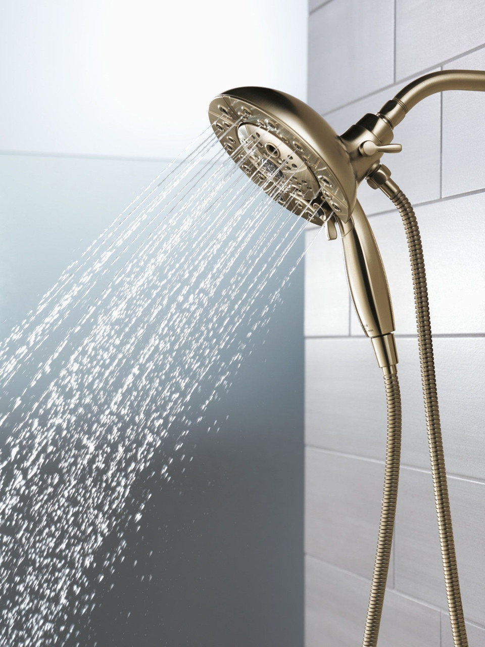 Delta 58480-CZ-PR25-PK Universal Showering Components H2Okinetic In2ition 5-Setting Two-In-One Shower, Lumicoat Champagne Bronze