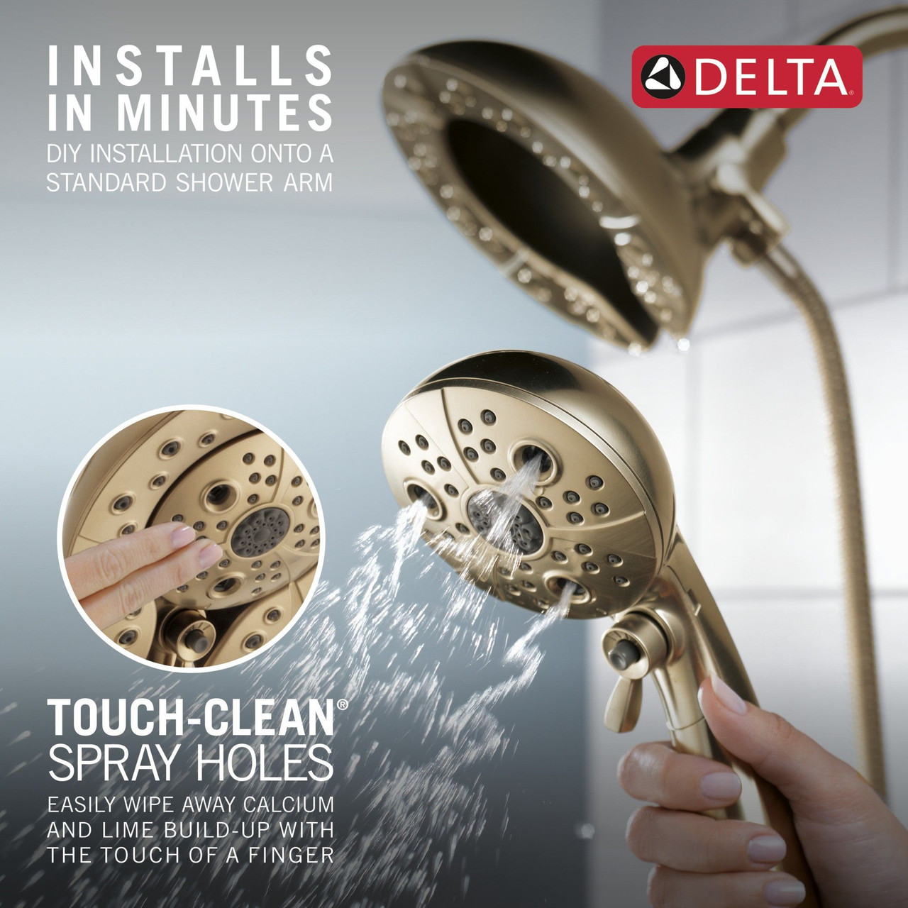 Delta 58480-CZ-PR25-PK Universal Showering Components H2Okinetic In2ition 5-Setting Two-In-One Shower, Lumicoat Champagne Bronze