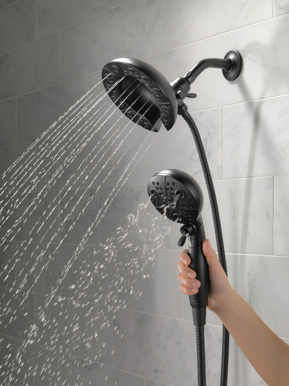 Delta 58480-BL25-PK Universal Showering Components H2Okinetic In2ition 5-Setting Two-in-One Shower, Matte Black
