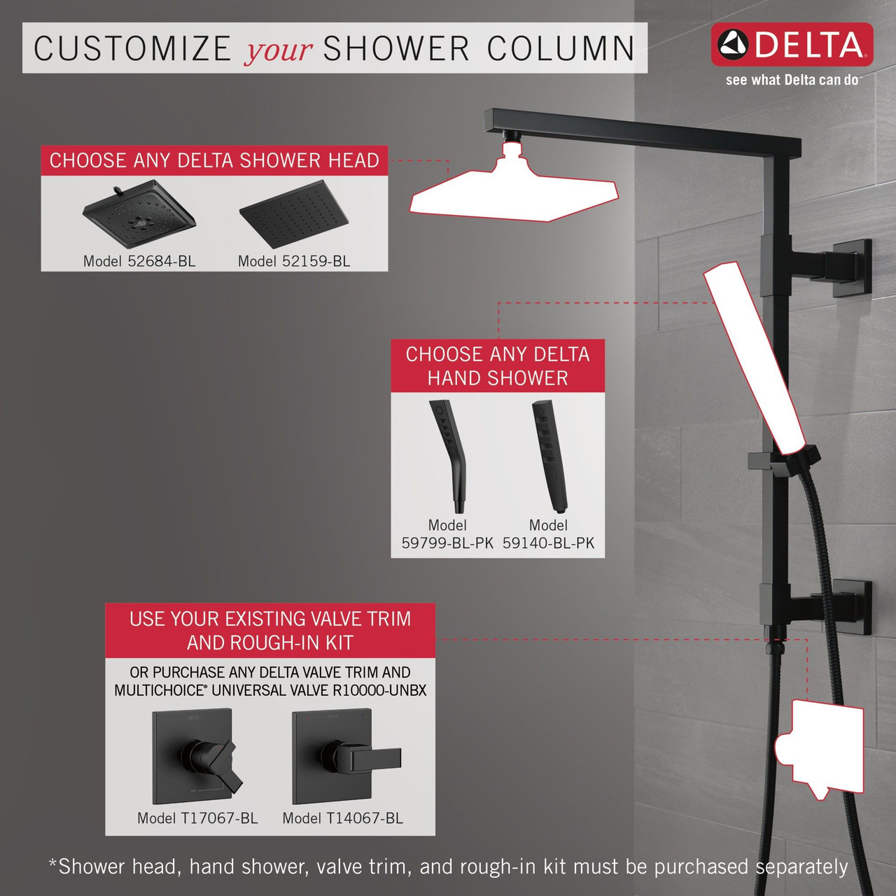 Delta 58420-BL Universal Showering Components Shower Column 26" Angular, Matte Black