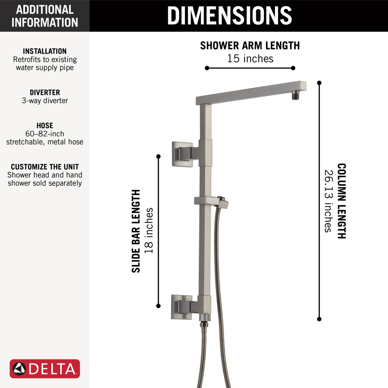 58410-SS-PR Universal Showering Components Emerge 18" Angular Shower Column, Lumicoat Stainless