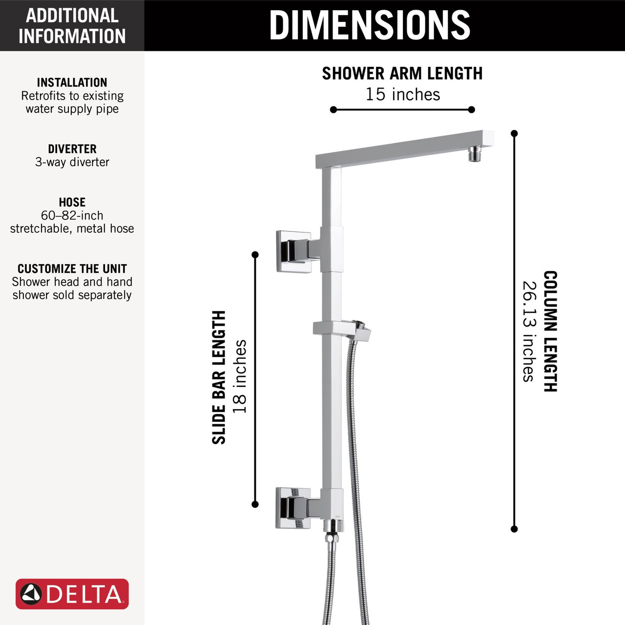 58410-PR Universal Showering Components Emerge 18" Angular Shower Column, Lumicoat Chrome