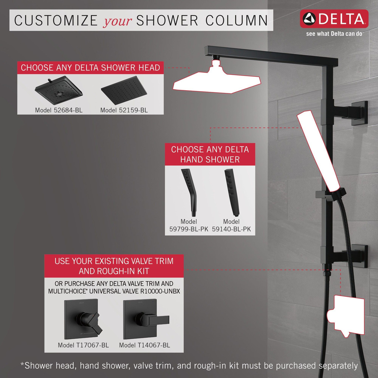 Delta 58410-BL Universal Showering Components Shower Column 18" Angular, Matte Black
