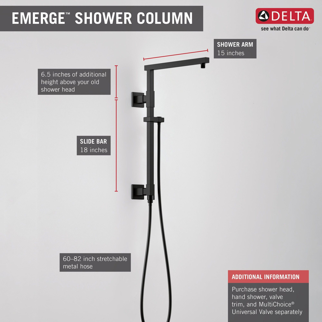58410-BL Universal Showering Components Shower Column 18" Angular, Matte Black