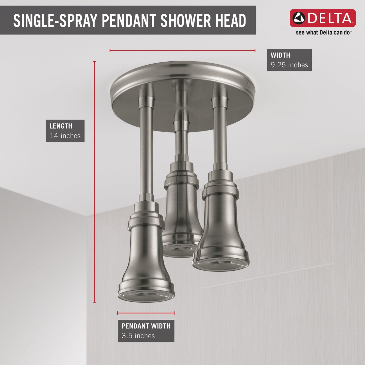 Delta 57190-SS25-L Universal Showering Components H2Okinetic Pendant Raincan Shower Head with LED Light, Stainless