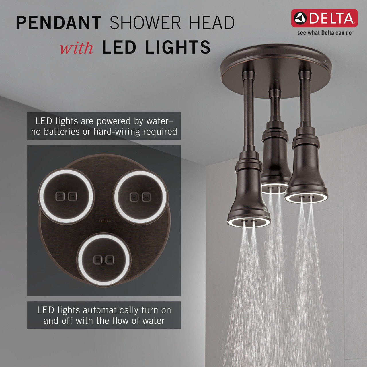 Delta 57190-RB25-L Universal Showering Components H2Okinetic Pendant Raincan Shower Head with LED Light, Venetian Bronze