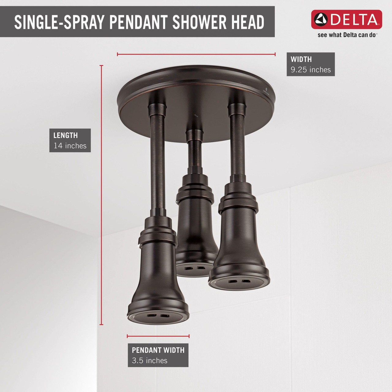 Delta 57190-RB25-L Universal Showering Components H2Okinetic Pendant Raincan Shower Head with LED Light, Venetian Bronze