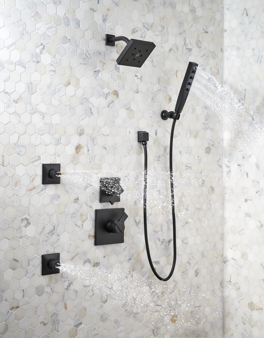 Delta 55140-BL Universal Showering Components H2Okinetic 4-Setting Wall Mount Hand Shower, Matte Black