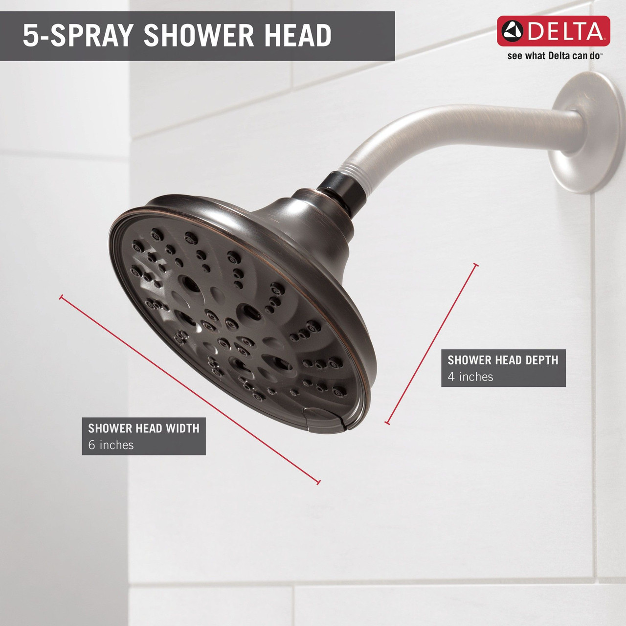 52669-RB Universal Showering Components H2Okinetic 5-Setting Traditional Raincan Shower Head, Venetian Bronze