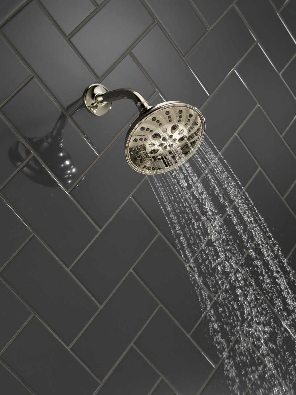 52669-PN-PR Universal Showering Components H2Okinetic 5-Setting Traditional Raincan Shower Head, Lumicoat Polished Nickel