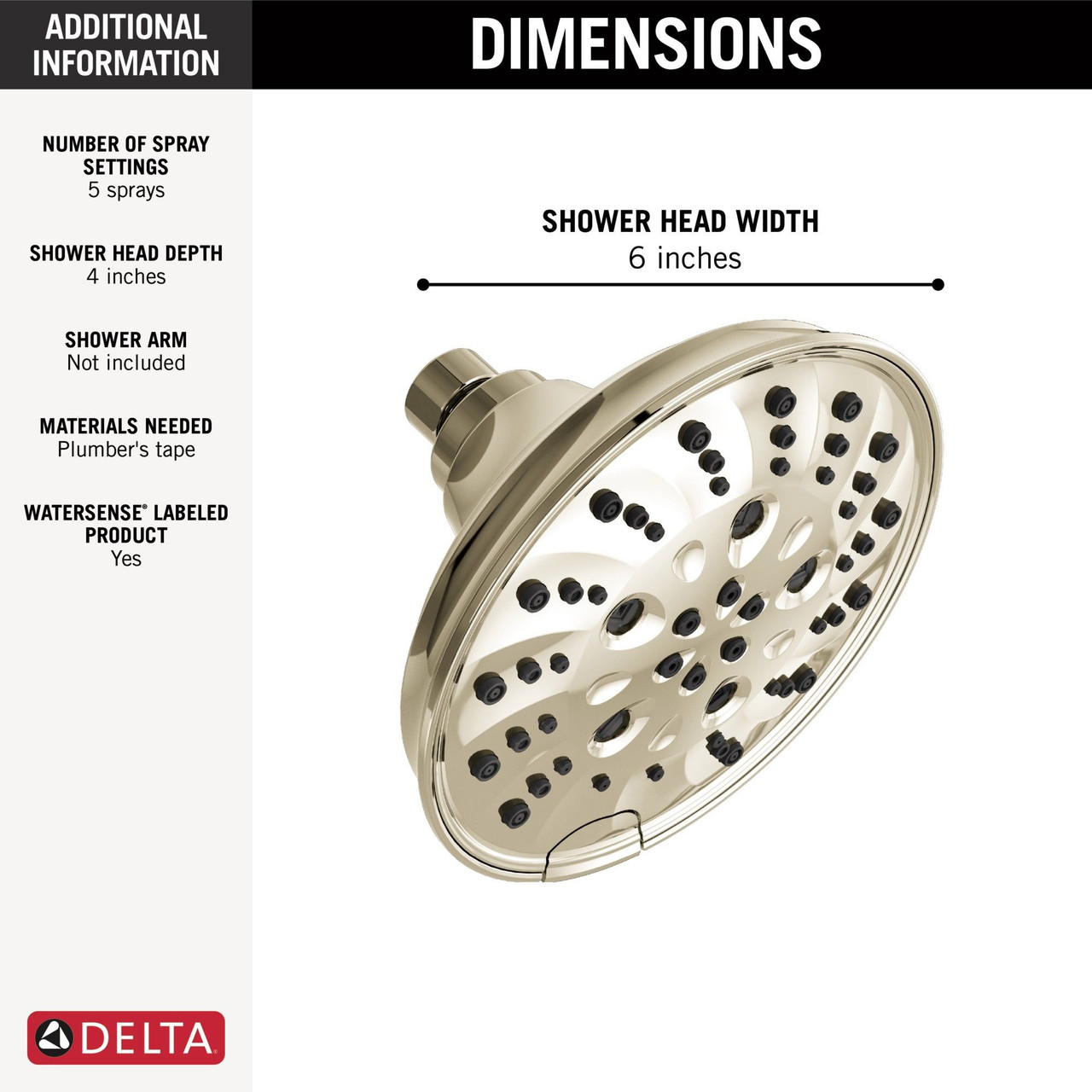 52669-PN-PR Universal Showering Components H2Okinetic 5-Setting Traditional Raincan Shower Head, Lumicoat Polished Nickel