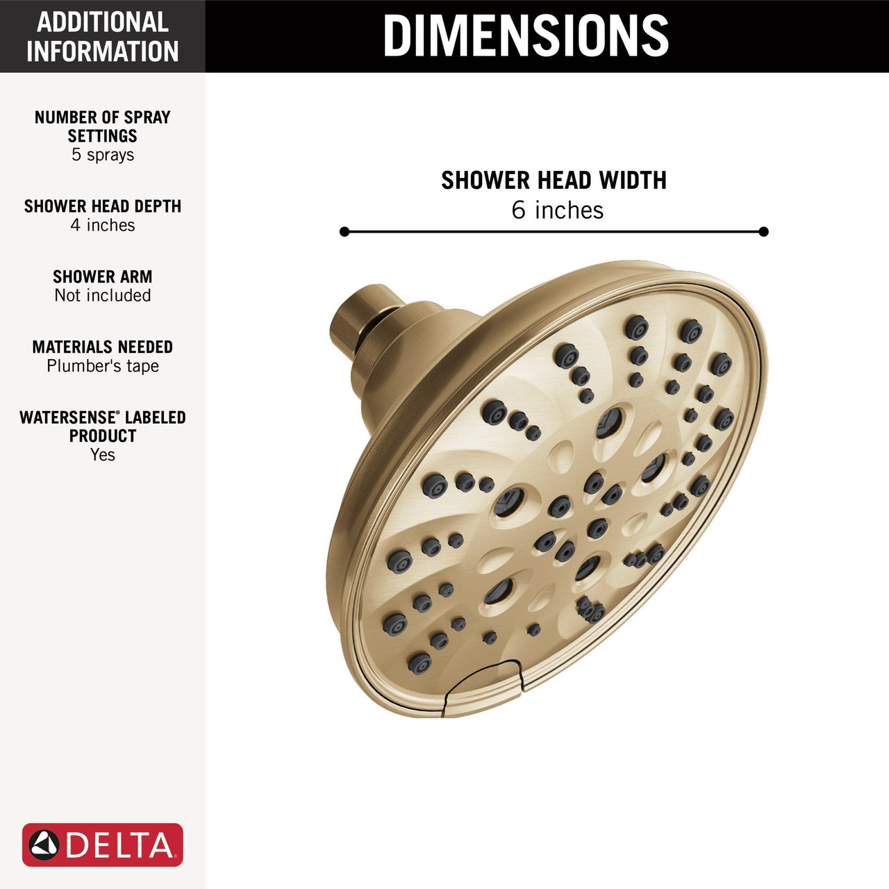 Delta 52669-CZ-PR Universal Showering Components H2Okinetic 5-Setting Traditional Raincan Shower Head, Lumicoat Champagne Bronze