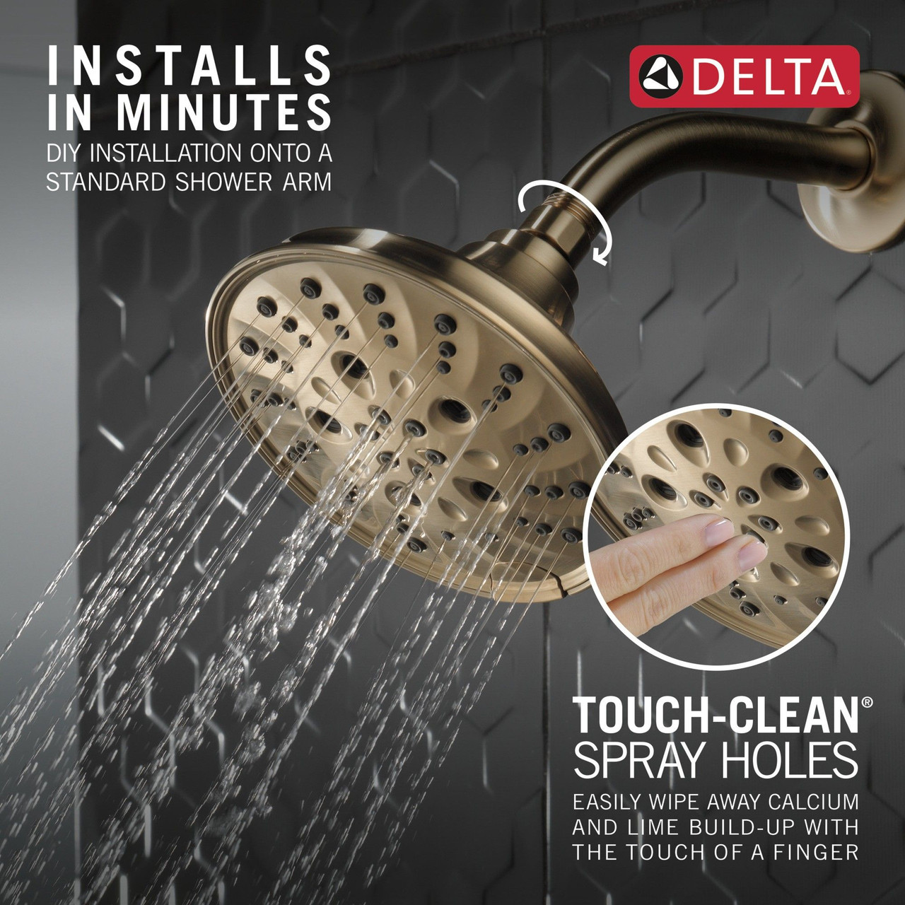 Delta 52669-CZ-PR Universal Showering Components H2Okinetic 5-Setting Traditional Raincan Shower Head, Lumicoat Champagne Bronze