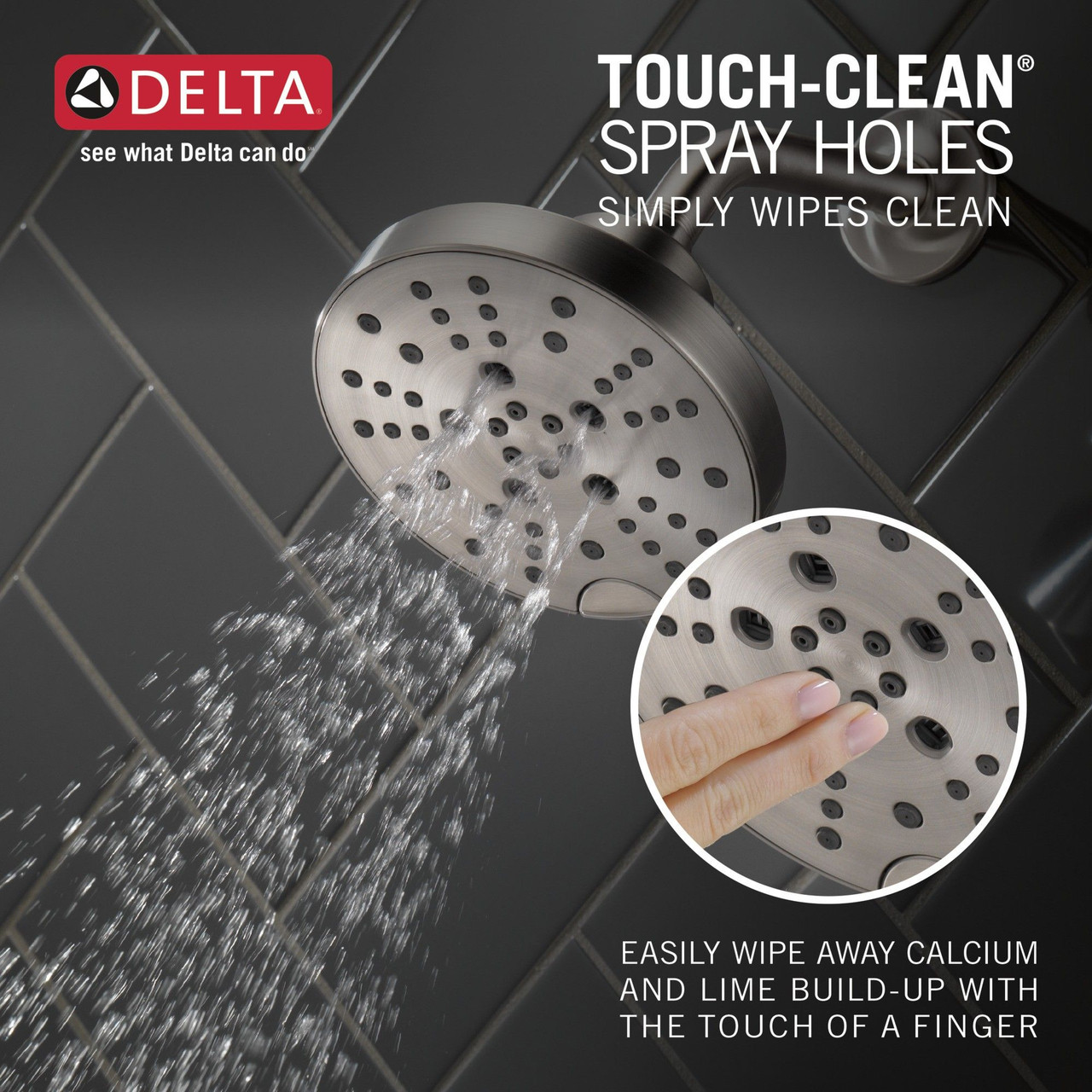 Delta 52668-SS-PR Universal Showering Components 5-Setting H2OKinetic Round Cont Raincan, Lumicoat Stainless
