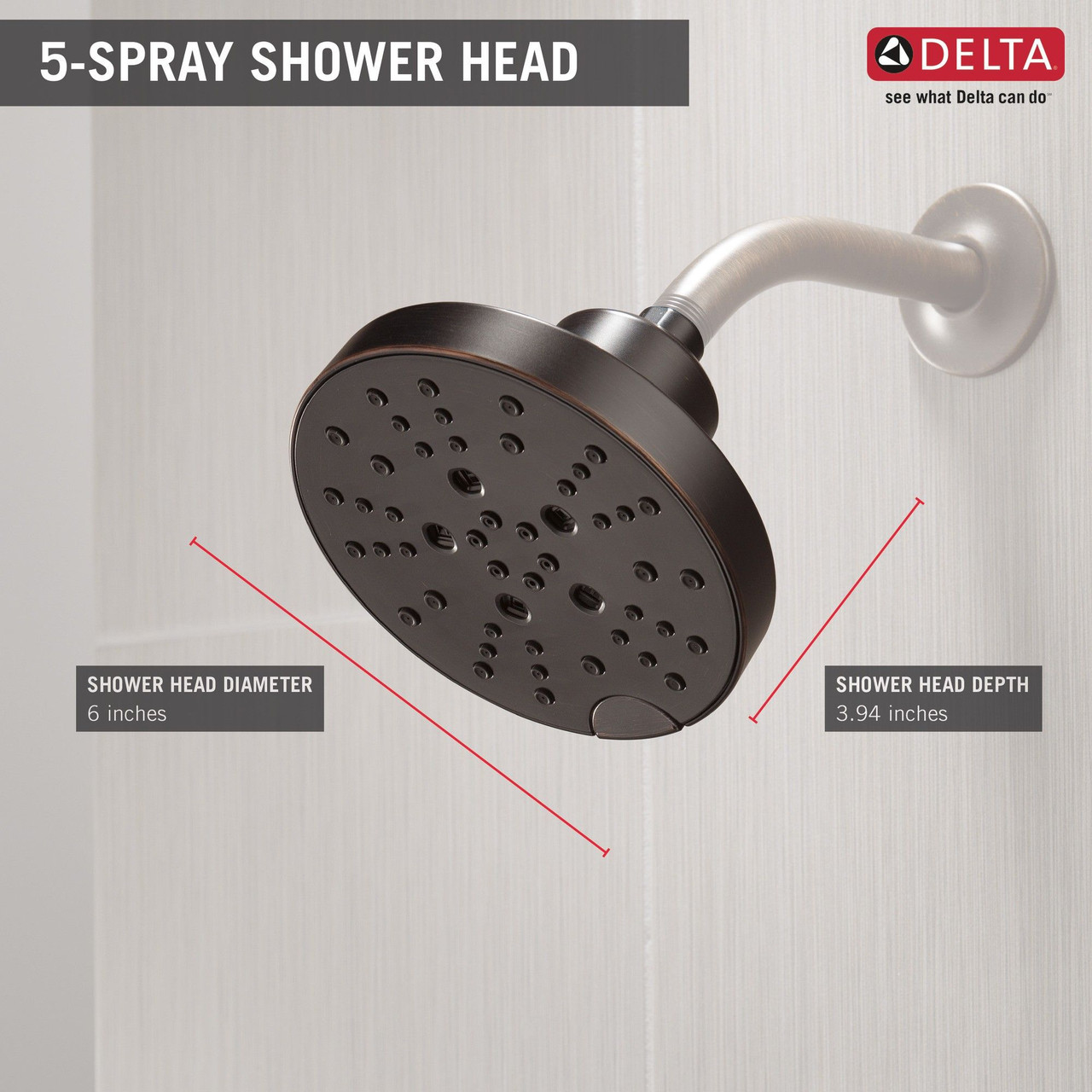 Delta 52668-RB Universal Showering Components H2Okinetic 5-Setting Contemporary Raincan Shower Head, Venetian Bronze