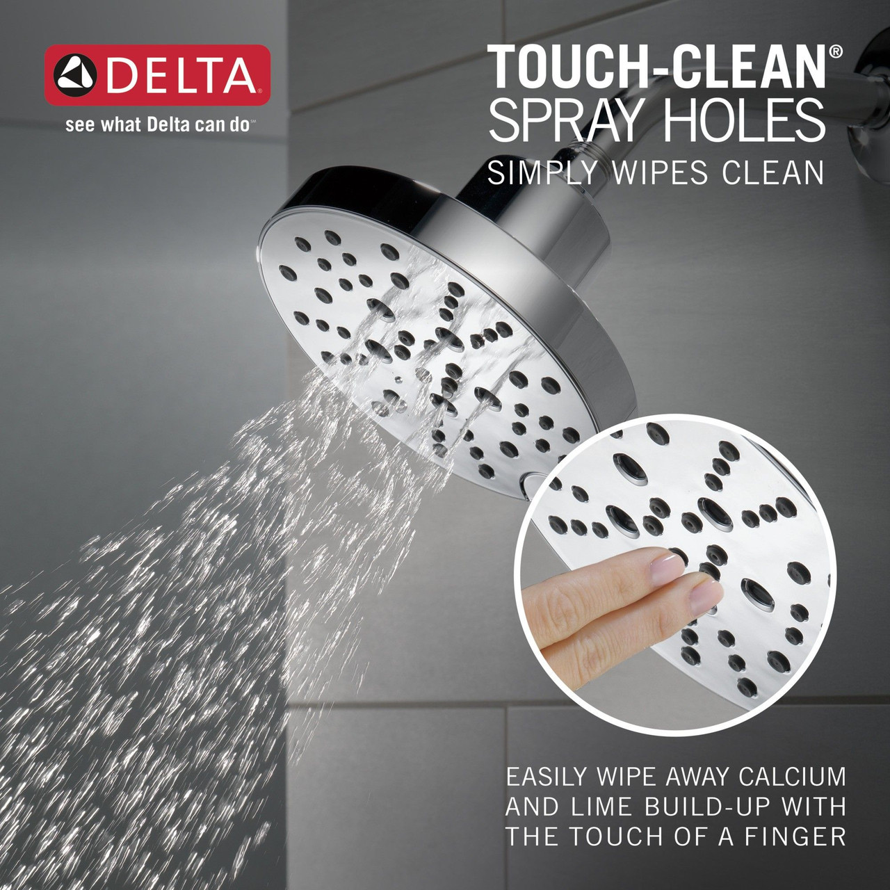 Delta 52668-PR Universal Showering Components 5-Setting H2OKinetic Round Cont Raincan, Lumicoat Chrome