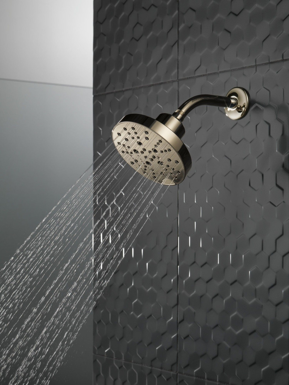 Delta 52668-PN-PR Universal Showering Components H2Okinetic 5-Setting Contempoary Round Raincan Shower Head, Lumicoat Polished Nickel