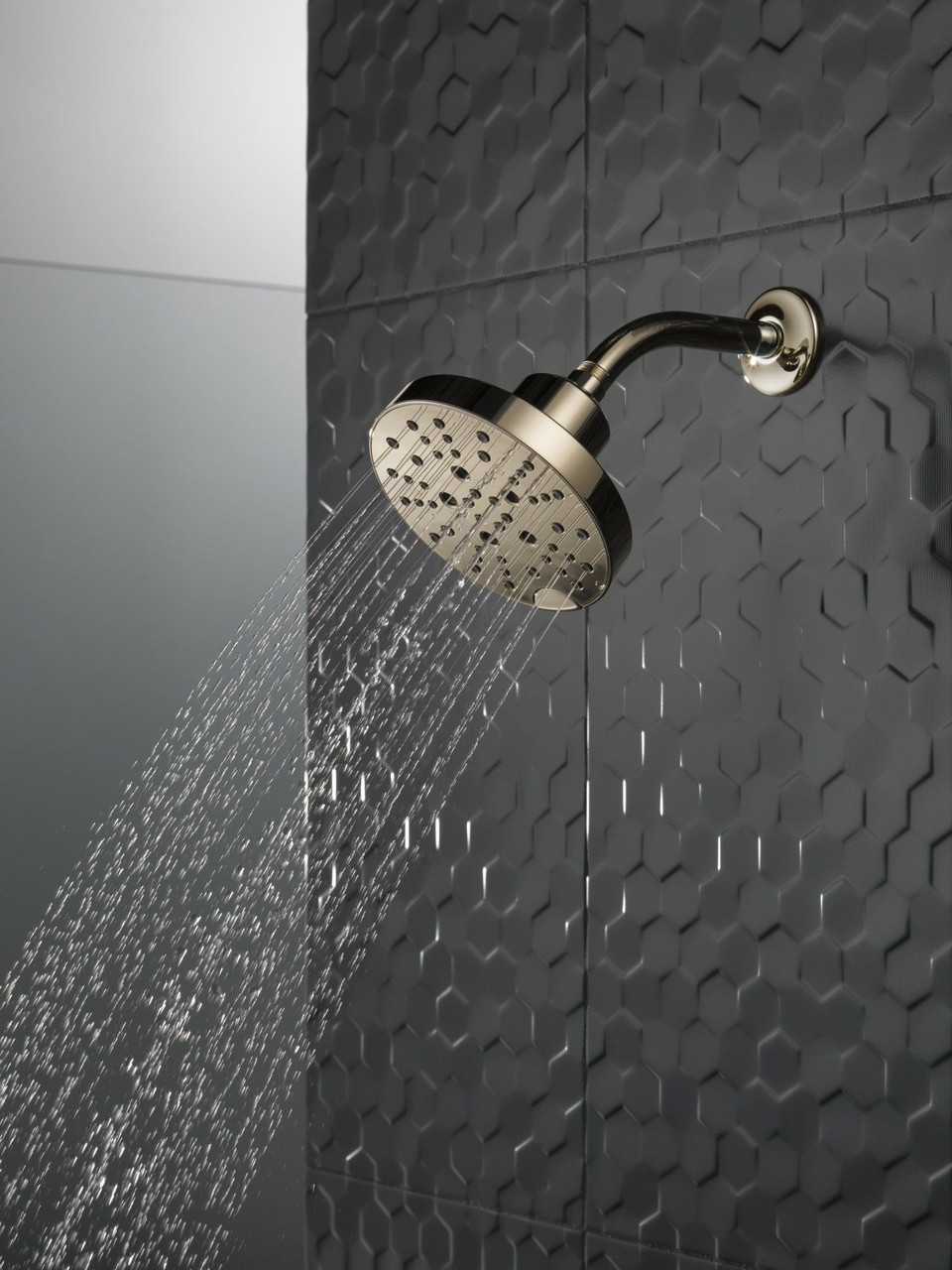 Delta 52668-PN-PR Universal Showering Components H2Okinetic 5-Setting Contempoary Round Raincan Shower Head, Lumicoat Polished Nickel