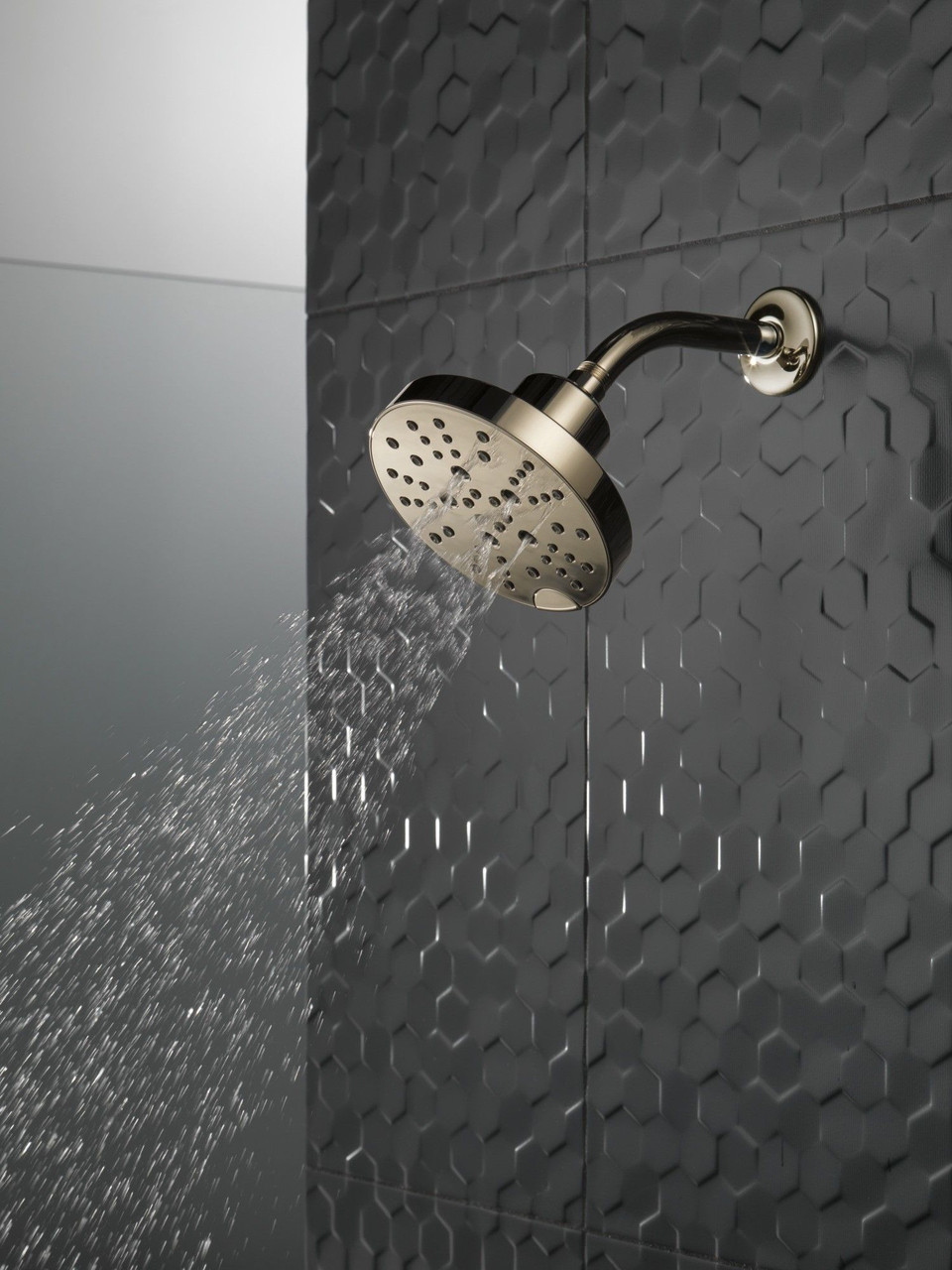 Delta 52668-PN-PR Universal Showering Components H2Okinetic 5-Setting Contempoary Round Raincan Shower Head, Lumicoat Polished Nickel