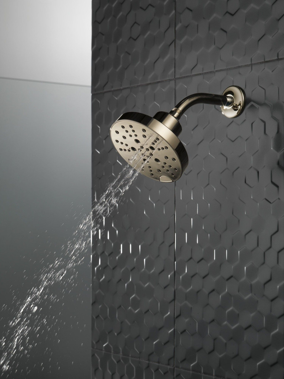 Delta 52668-PN-PR Universal Showering Components H2Okinetic 5-Setting Contempoary Round Raincan Shower Head, Lumicoat Polished Nickel