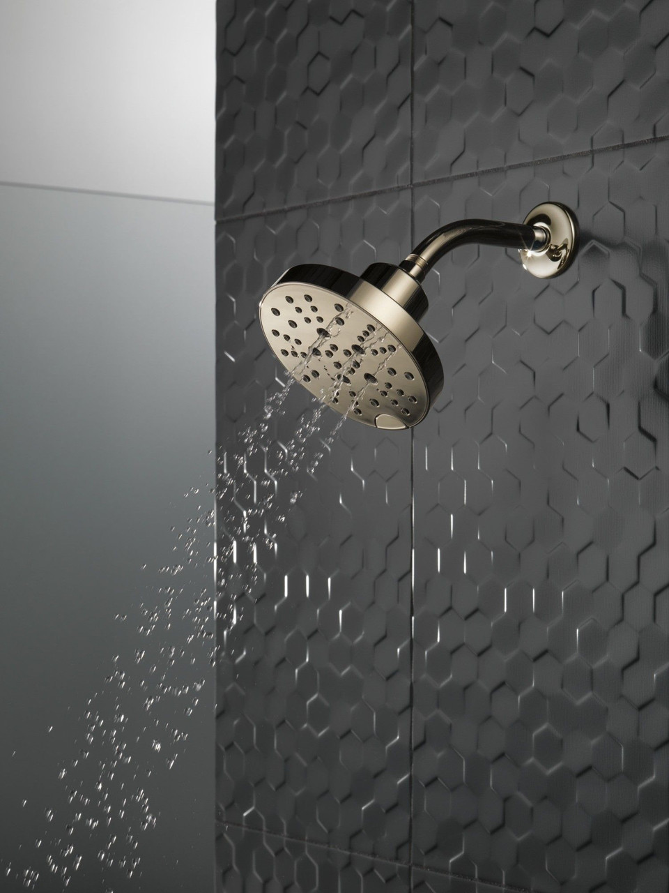 52668-PN-PR Universal Showering Components H2Okinetic 5-Setting Contempoary Round Raincan Shower Head, Lumicoat Polished Nickel