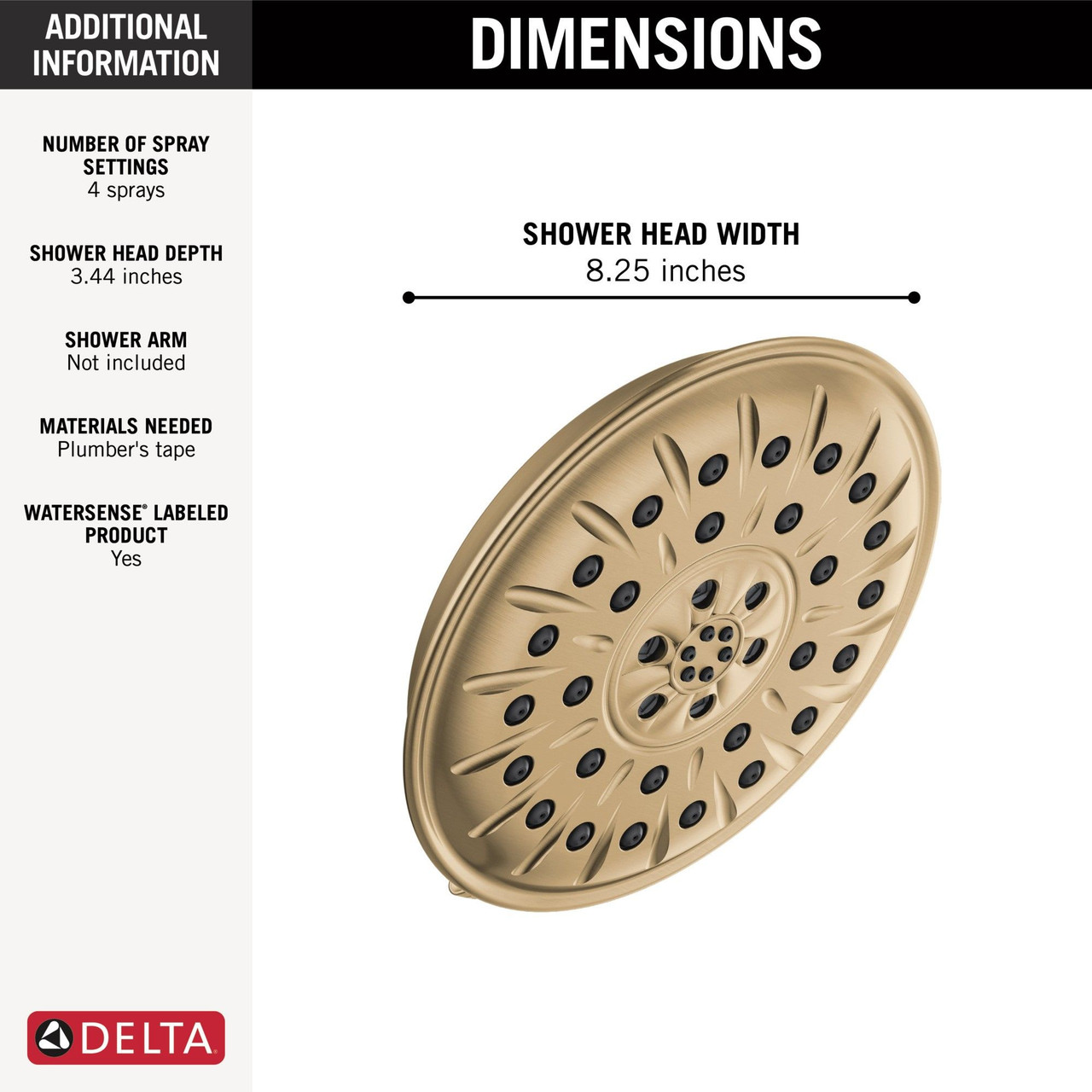 Delta 52487-CZ-PR Universal Showering Components H2Okinetic 4-Setting Shower Head with Ultrasoak, Lumicoat Champagne Bronze