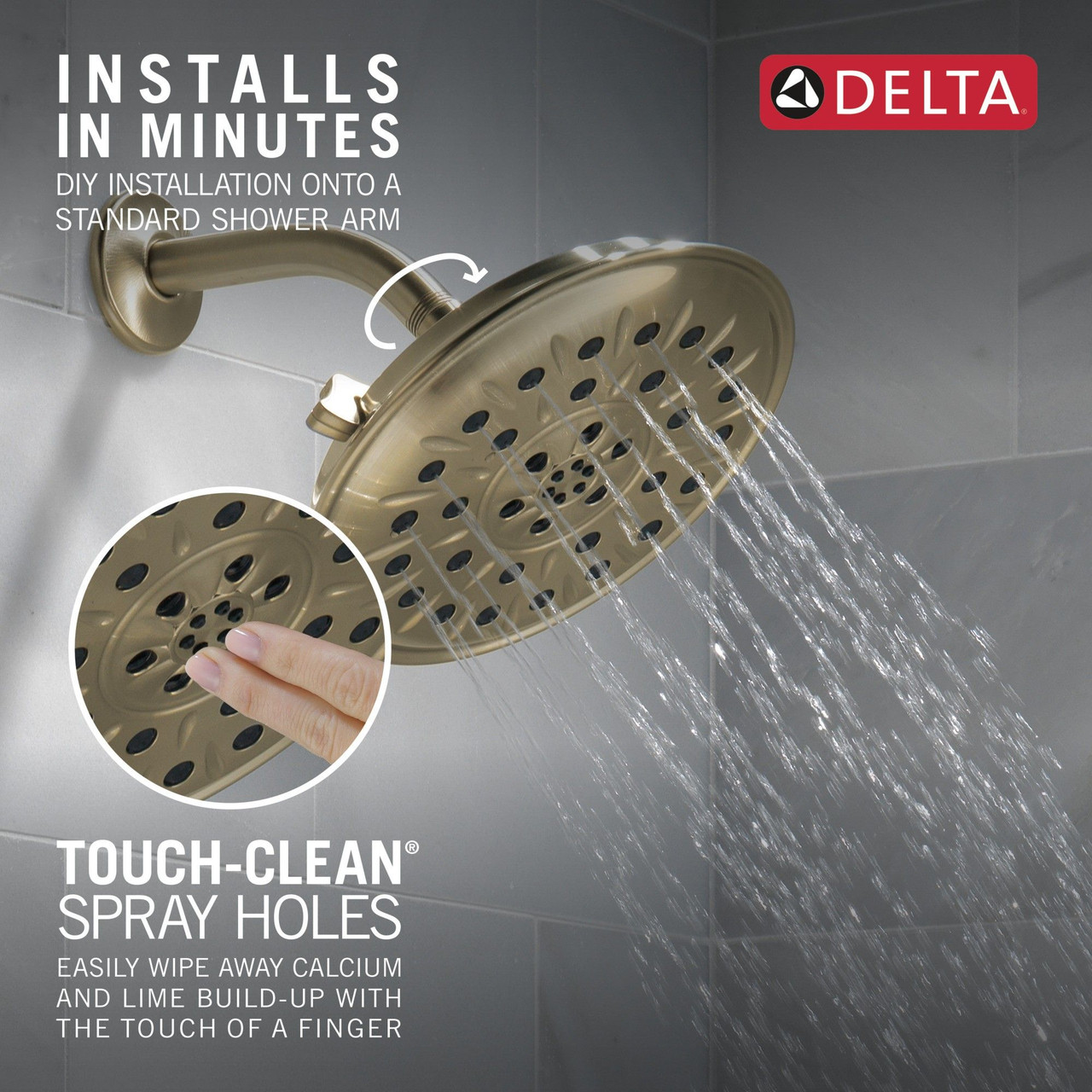 Delta 52487-CZ-PR Universal Showering Components H2Okinetic 4-Setting Shower Head with Ultrasoak, Lumicoat Champagne Bronze
