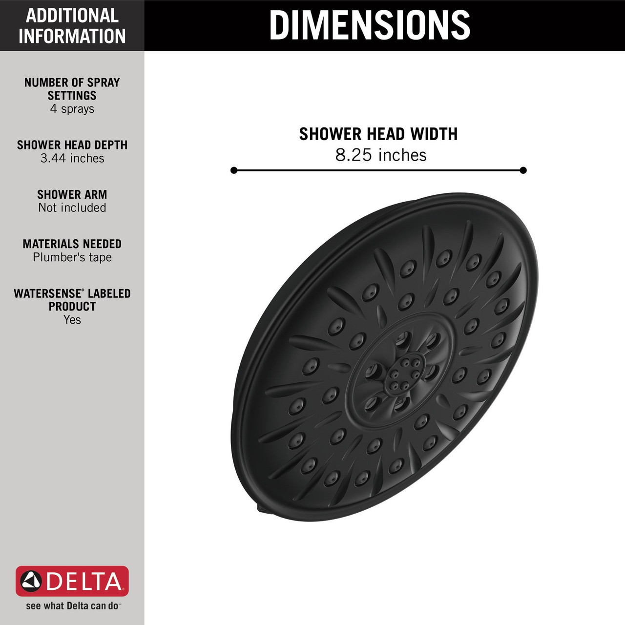 Delta 52487-BL Universal Showering Components UltraSoak 4-Setting Shower Head, Matte Black