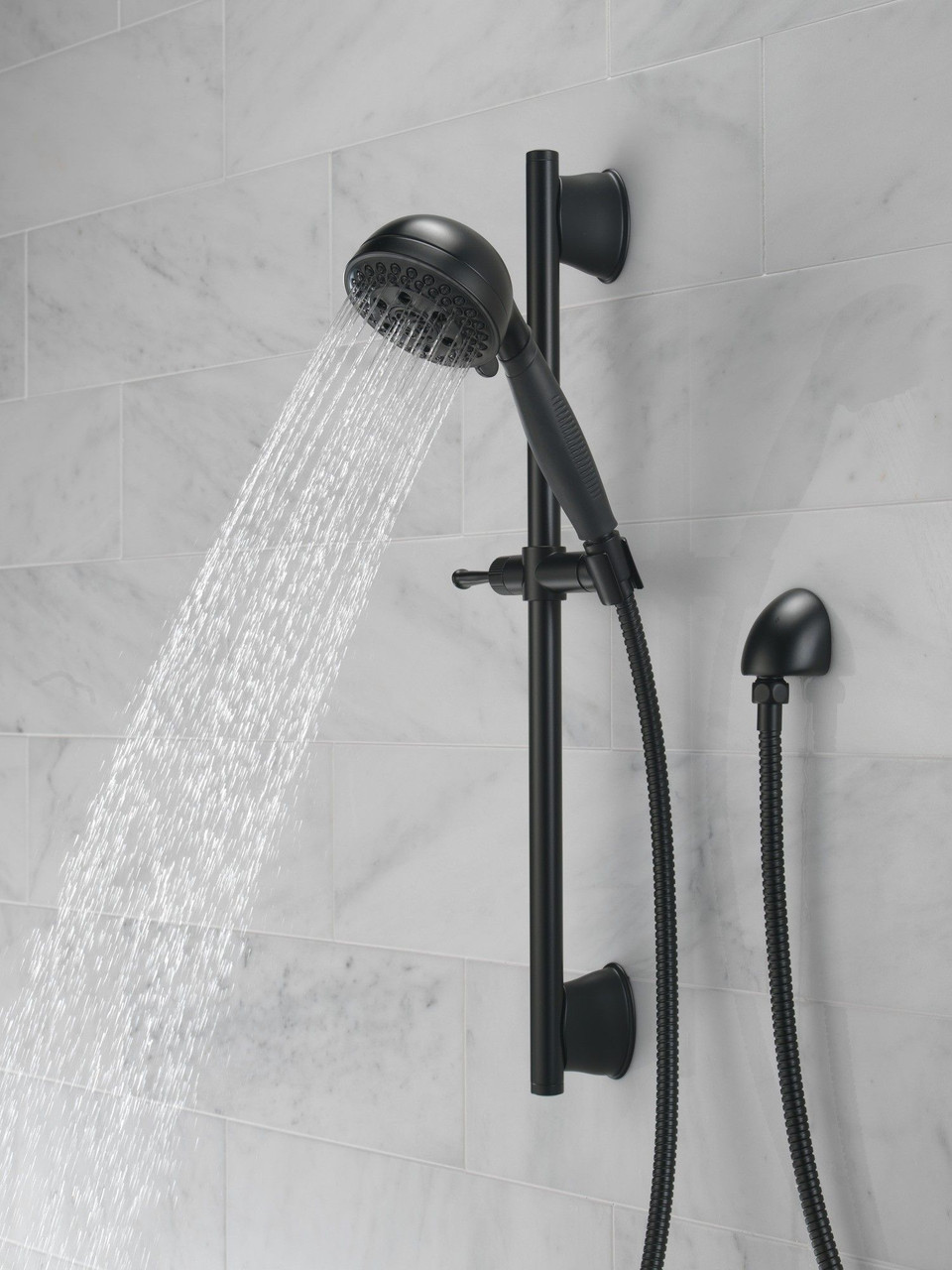 51559-BL Universal Showering Components H2Okinetic 5-Setting Slide Bar Hand Shower, Matte Black