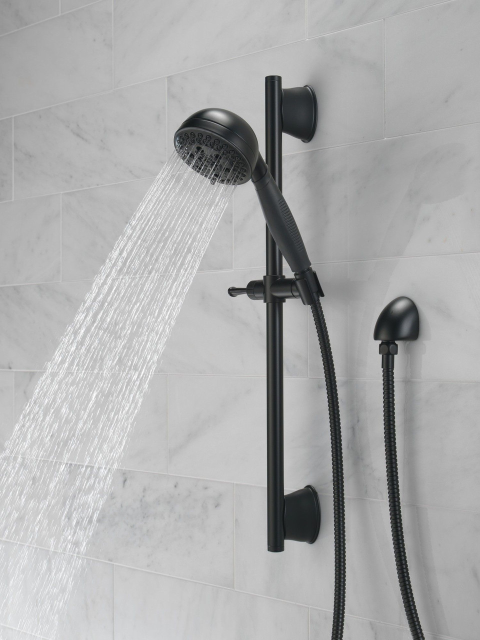 51559-BL Universal Showering Components H2Okinetic 5-Setting Slide Bar Hand Shower, Matte Black