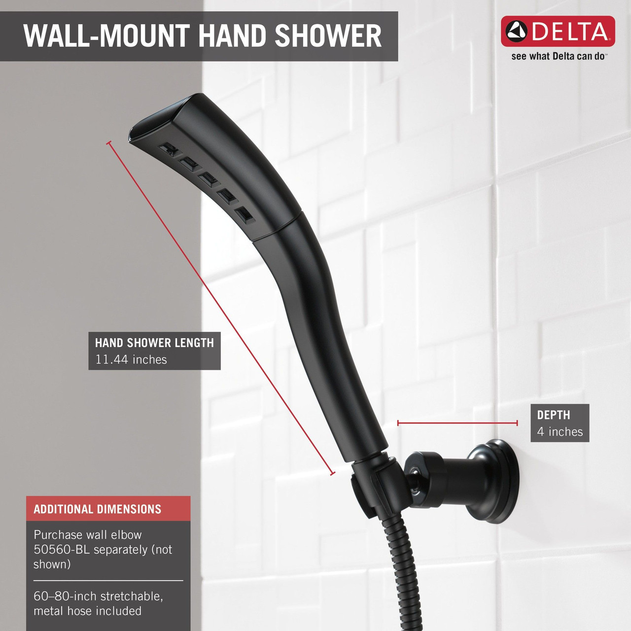 Delta 55421-BL Universal Showering Components Single-Setting H2Okinetic Wall Mount Hand Shower, Matte Black