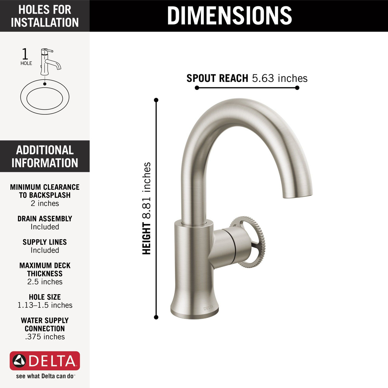 Delta 558HAR-SS-DST Trinsic Single Handle Bathroom Faucet, Stainless