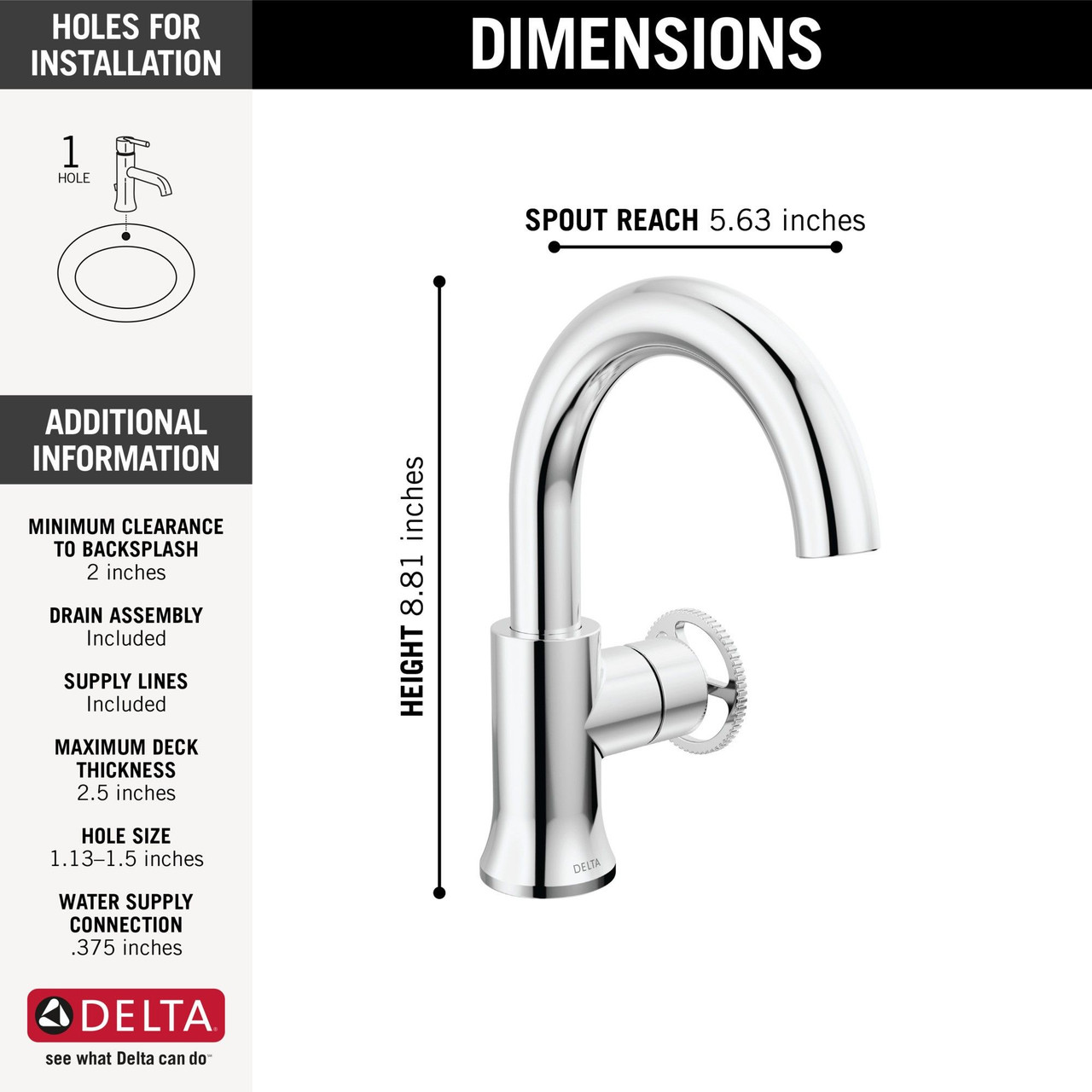 Delta 558HAR-DST Trinsic Single Handle Bathroom Faucet, Chrome