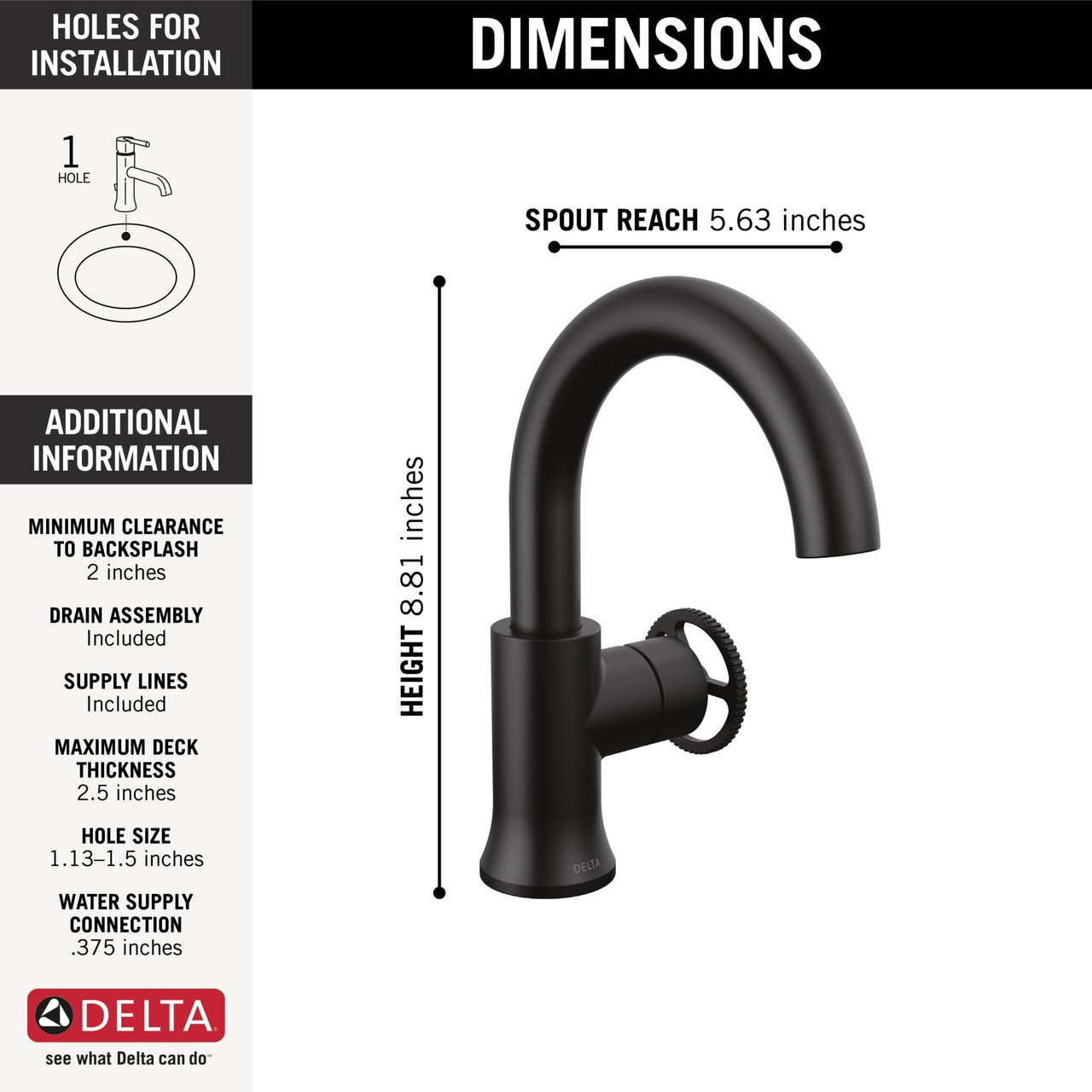 Delta 558HAR-BL-DST Trinsic Single Handle Bathroom Faucet, Matte Black