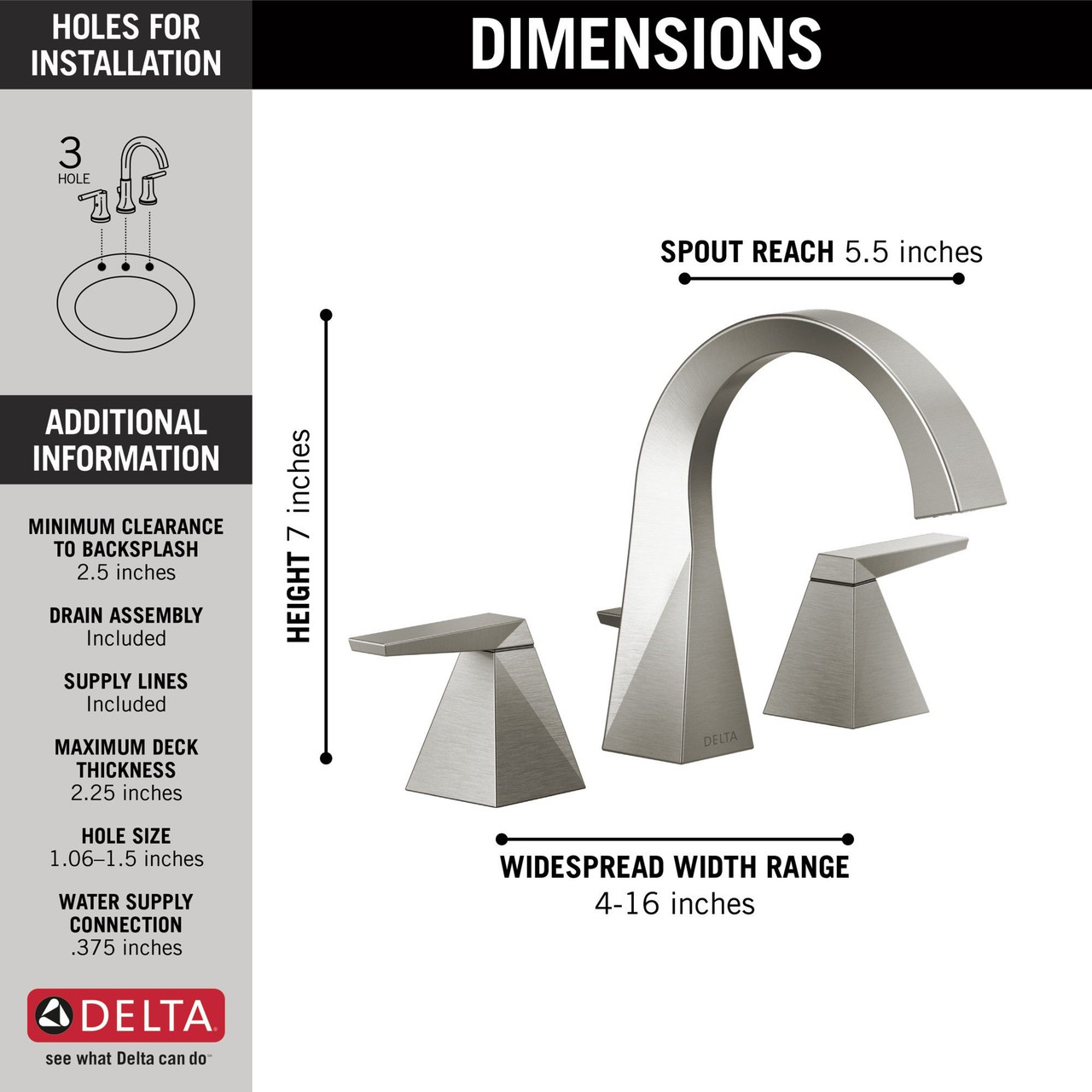 Delta 35546-SS-PR-MPU-DST Trillian Two Handle Widespread Bathroom Faucet, Lumicoat Stainless