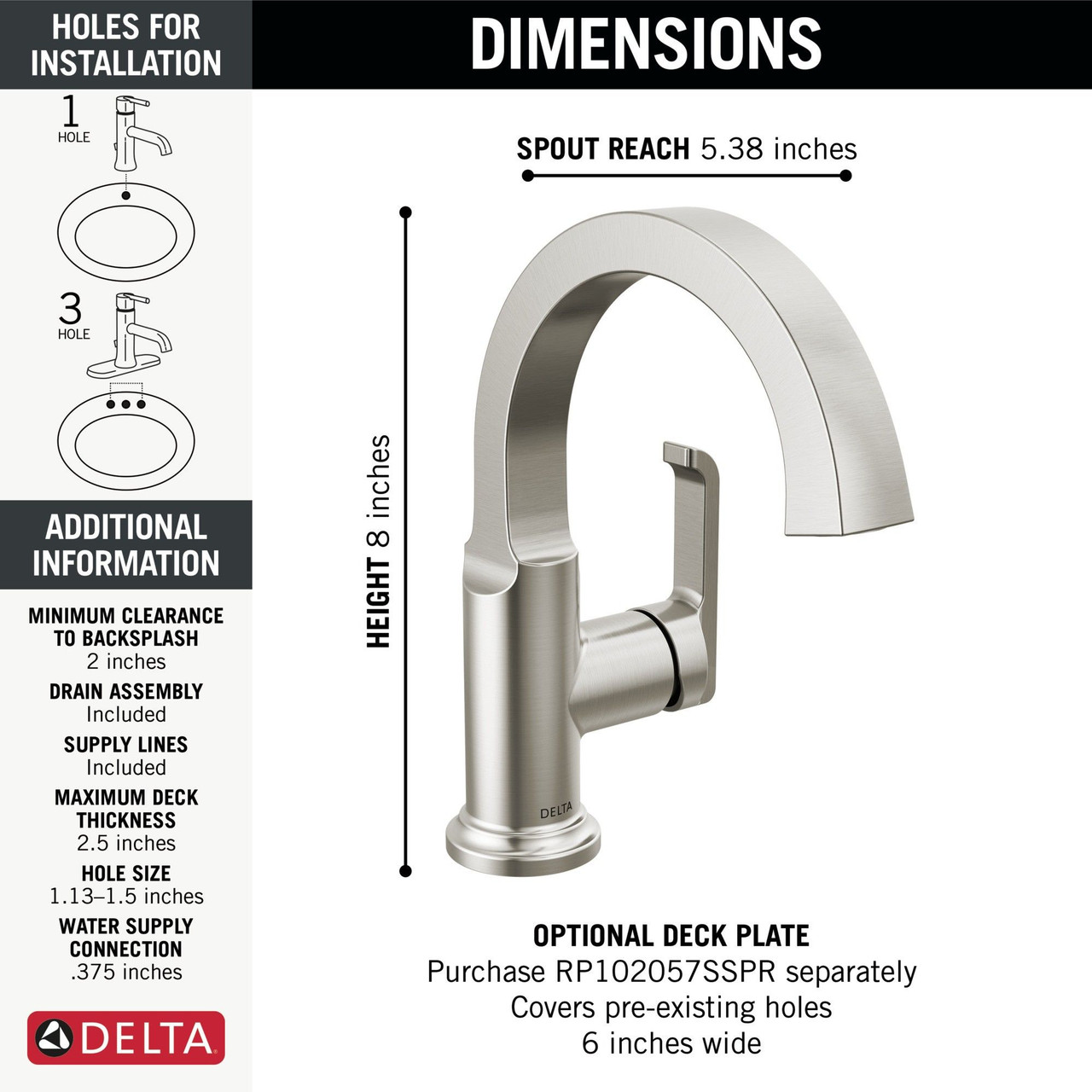 588SH-SS-PR-DST Tetra Single Handle Bathroom Faucet, Lumicoat Stainless