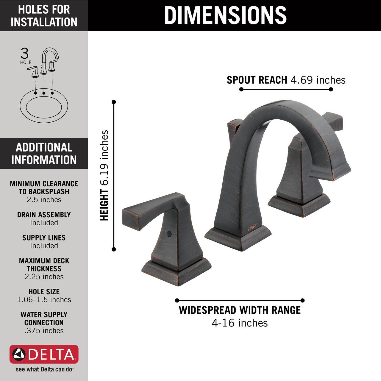 Delta 3551-RBMPU-DST Dryden Two Handle Widespread Bathroom Faucet, Venetian Bronze