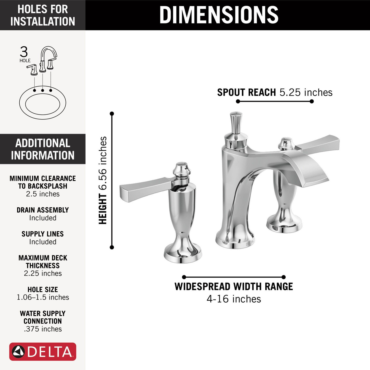 3556-MPU-DST Dorval Two Handle Widespread Bathroom Faucet, Chrome