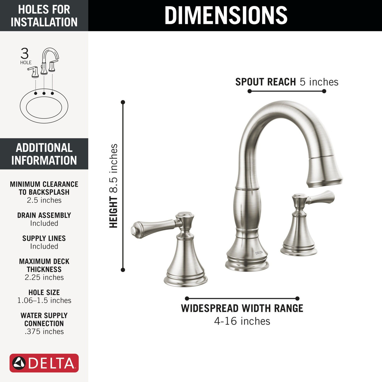 Delta 3597-SSPD-DST Cassidy Two Handle Widespread Pull Down Bathroom Faucet, Stainless